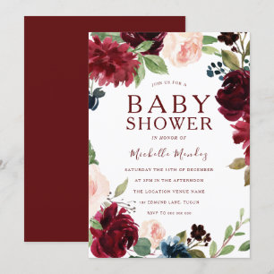 Invitation Maroon Bourgogne Rouge Beau Baby shower