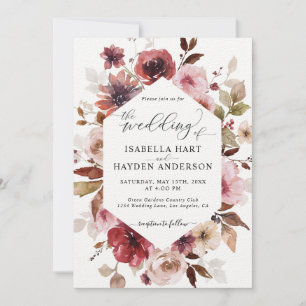 Invitation Maroon Brown rose vierge tout en 1 QR Code Mariage