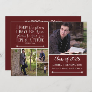 Invitation Maroon Christian Verse Graduation Photo Collage
