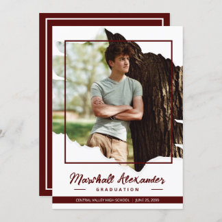 Invitation Maroon Edgy Abstrait Torn Photo Graduation