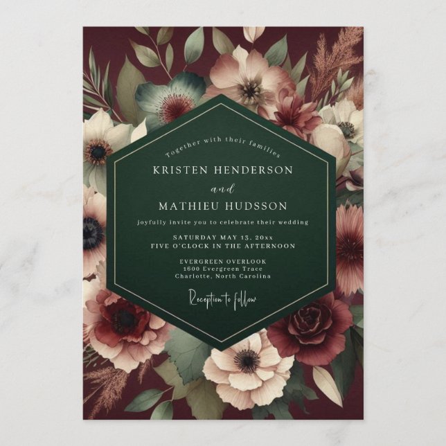 Invitation Maroon Emerald Opulent Wedding (Devant)