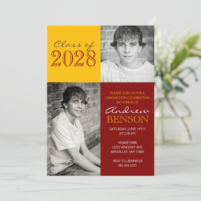 Invitation Maroon et Gold Classic 2 Diplôme Photo (Debout devant)