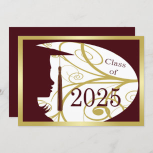 Invitation Maroon et Gold Silhouette 2025 Graduation Party