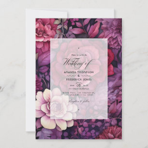 Invitation Maroon et Mariage de automne floral pourpre foncé