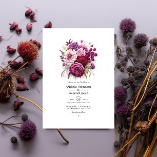 Invitation Maroon et Mariage de automne floral pourpre foncé