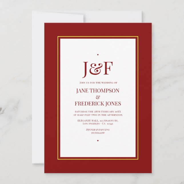 Invitation Maroon et Mariage jaune (Devant)