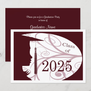 Invitation Maroon et Silhouette blanche 2025 Graduation Party