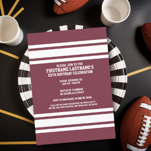 Invitation Maroon et White Jersey Stripes fête d'anniversaire