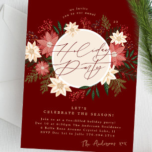 Invitation Maroon Fête Poinsettia Wreath Splendor