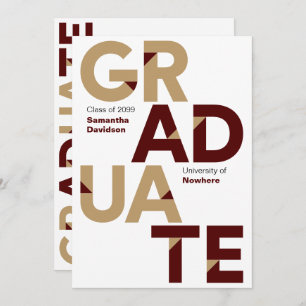 Invitation Maroon Gold Big Bold Angle-Cut Lettres Graduation