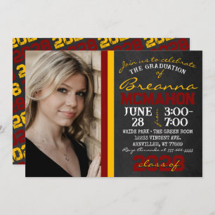 Invitation Maroon & Gold Chalkboard Graduation Photo