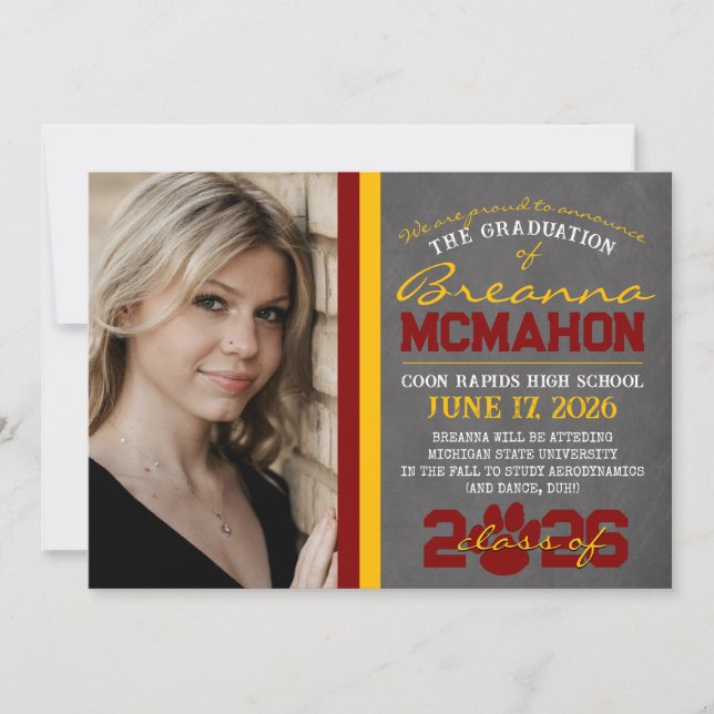Invitation Maroon & Gold Empreinte de patte Graduation Faire- (Devant)