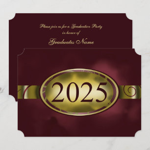 Invitation Maroon Gold Floral Button 2025 Graduation Party