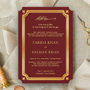 Invitation Maroon Gold Traditionnel Mariage musulman islamiqu