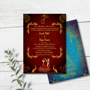 Invitation Maroon indien hindou Mariage Royal Golden Peacock