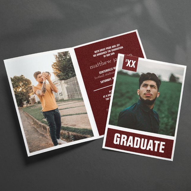 Invitation Maroon Modern Textured Photo Graduation (Créateur téléchargé)