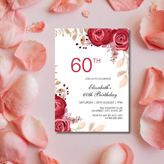 Invitation Maroon moderne Rose Printemps Floral Verdure Anniv (Créateur téléchargé)