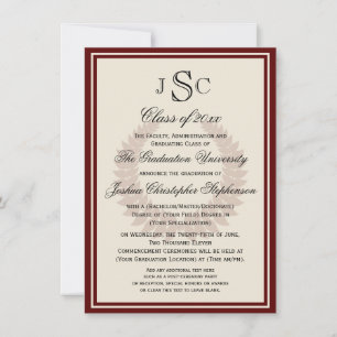 Invitation Maroon Monogram Laurel Classic College Graduation
