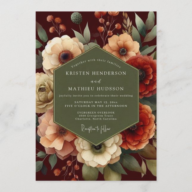 Invitation Maroon Moody Autumnal Wedding (Devant)