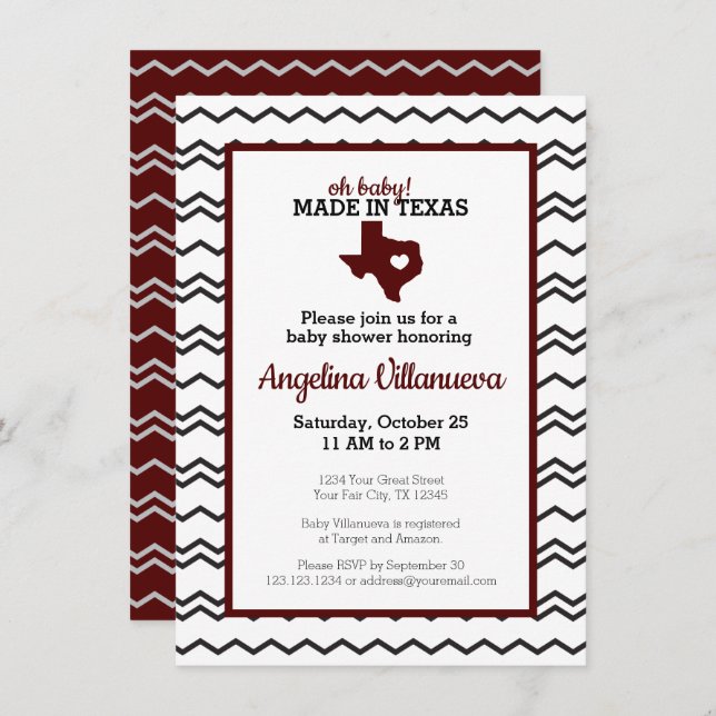 Invitation Maroon Oh Baby ! Chevron Fabriqué au Texas Douche (Devant / Derrière)