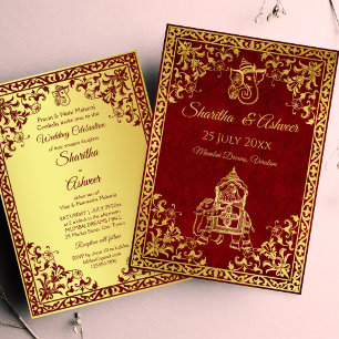 Invitation Maroon or éléphant Indien mariées luxe mariage