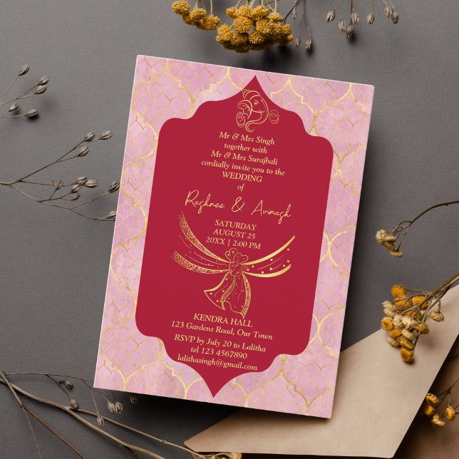 Invitation Maroon or mariage hindou noeud Ganesha (Créateur téléchargé)