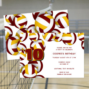 Invitation maroon or volleyballs garçons filles fête d'annive