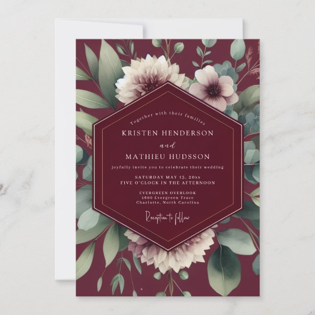 Invitation Maroon Painterly Flora Wedding (Devant)