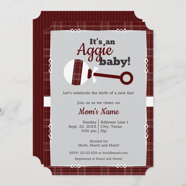 Invitation Maroon Plaid Baby shower Aggie (Devant / Derrière)