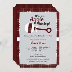 Invitation Maroon Plaid Baby shower Aggie