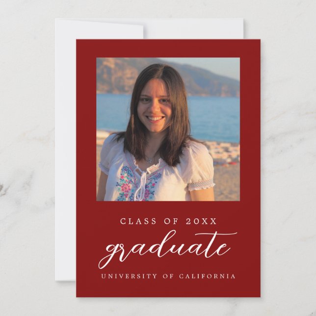Invitation Maroon Red Minimalist Classy 1 Diplôme photo (Devant)