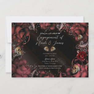Invitation Maroon Red Rust Roses & Skuls