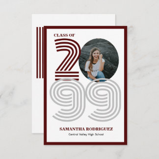Invitation Maroon Retro Big Numbers Graduation Photo