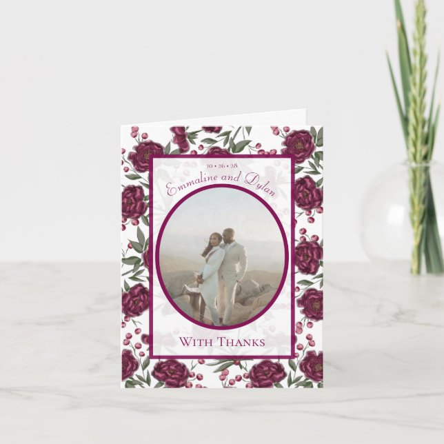 Invitation Maroon Rose Wedding Thank You Cards Photo (Devant)