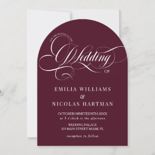 Invitation Maroon Rouge & Blanc Classic Tout en un Mariage