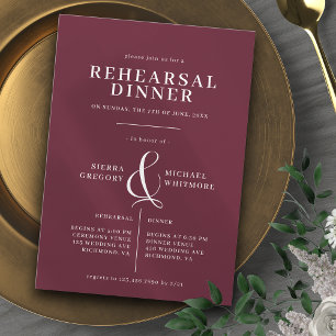 Invitation Maroon rouge de Bourgogne   Dîner de répétition ro