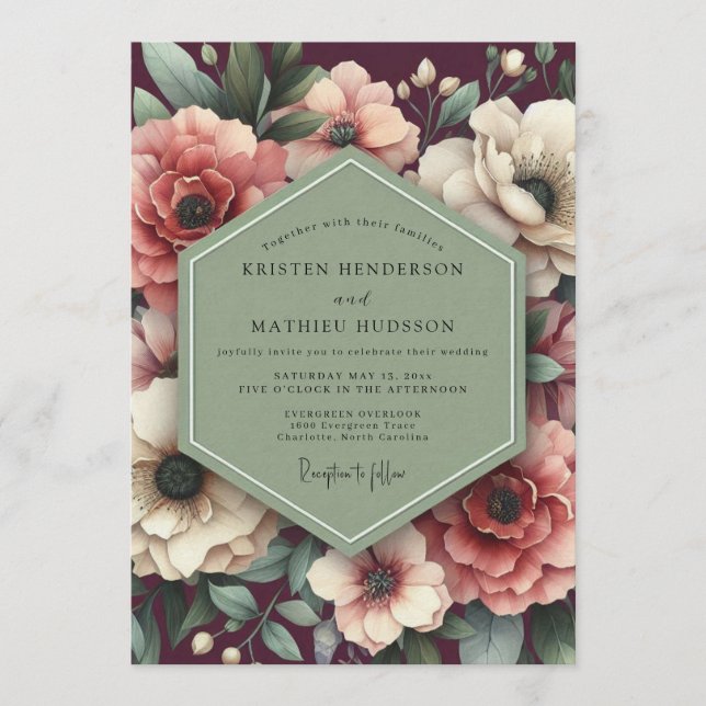 Invitation Maroon Sage Still Life Wedding (Devant)
