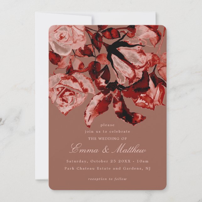Invitation Maroon Wild Botanical Maximalism Wedding (Devant)