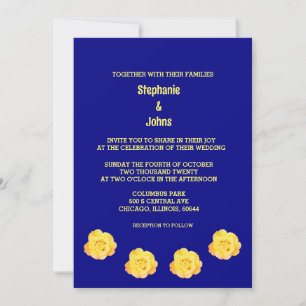 Invitation Marque Jaune Bleue Flore Modèle Mariage élégant