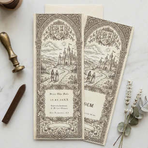 Invitation Marque-page de mariage avec blason médiéval pour a