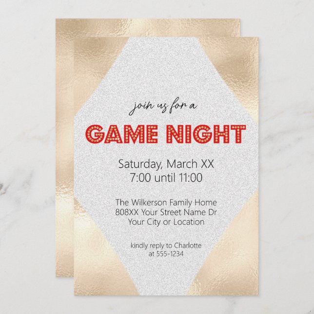 Invitation Marquee Connexion Gold Game Night Party (Devant / Derrière)