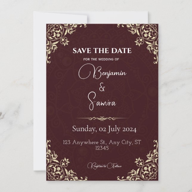 Invitation Marquer votre calendrier pour notre mariage | Enre (Devant)