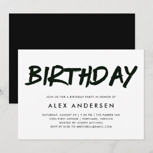 Invitation Marqueur moderne   Fête d'anniversaire noir et bla
