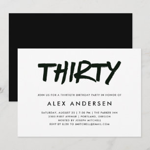 Invitation Marqueur moderne   Noir et blanc 30e anniversaire