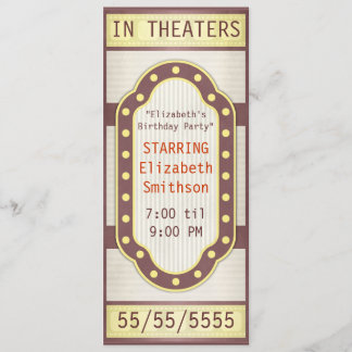 Invitation Marquise de la fête d'anniversaire du cinéma