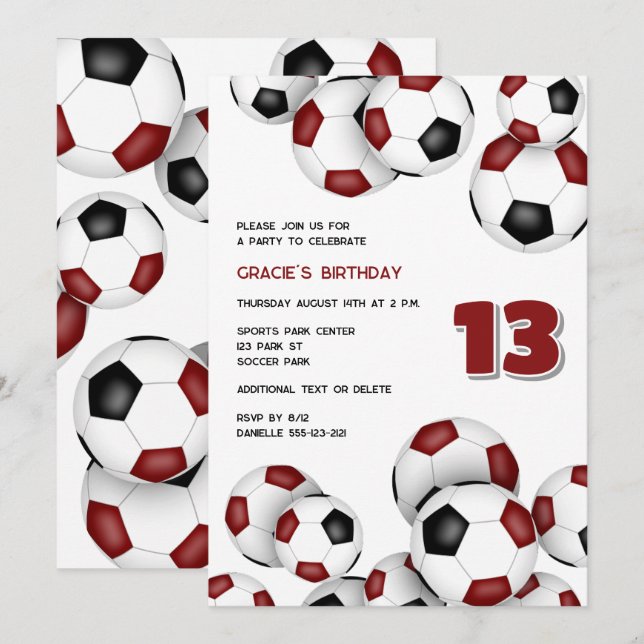 Invitation marron black soccer balls anniversaire de enfant (Devant / Derrière)