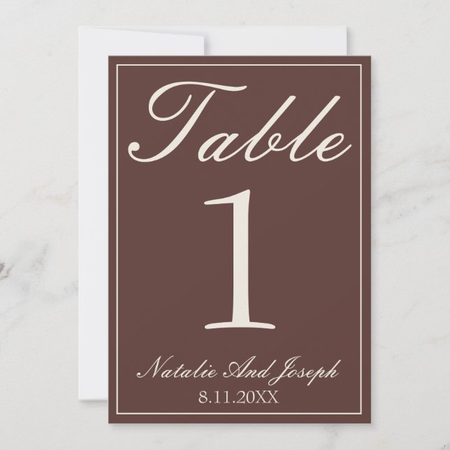 Invitation Marron Chocolat Ancien Argent Table Numéro de Mari (Devant)