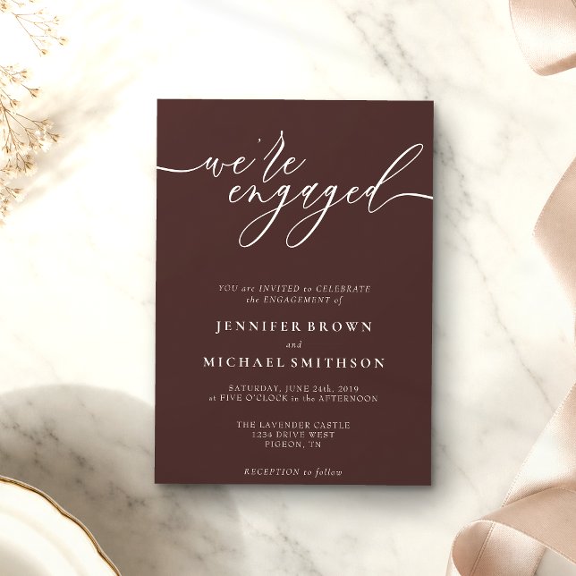 Invitation Marron Chocolat Minimal Nous sommes fiancés (Créateur téléchargé)