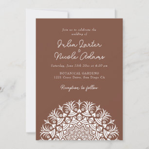 Invitation Marron Chocolat Noisette Abstrait Mandala Mariage