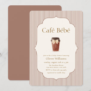 Invitation Marron Élégant Rayure Café Bébé Café Cadeau de nai